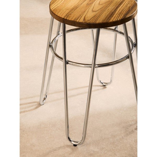 Stołek z litego drewna wiązu w kolorze srebra/w naturalnym kolorze District – Premier Housewares-image-4