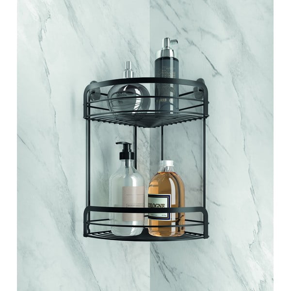 Czarna narożna dwupoziomowa półka łazienkowa Metaltex Origin Lava-image-1