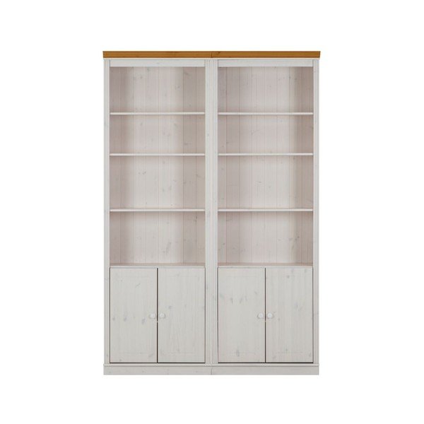 Biała biblioteczka z brązowymi elementami z litego drewna sosnowego Støraa Annabelle, szer. 148 cm-image-1