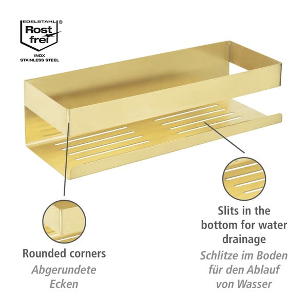 Samoprzylepna półka łazienkowa ze stali nierdzewnej w kolorze złota Genova – Wenko-image-4