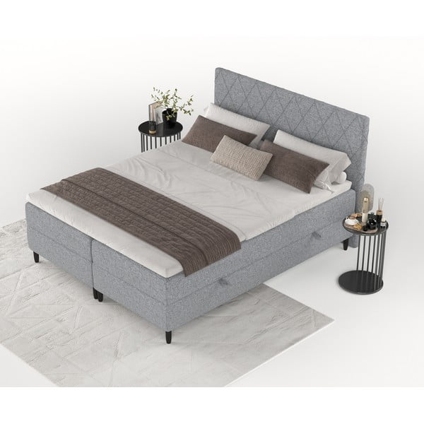 Szare łóżko boxspring ze schowkiem 180x200 cm Gwen – Maison de Rêve-image-3