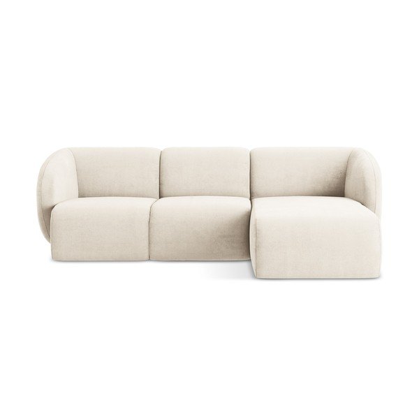 Beżowy narożnik z tkaniny szenilowej (prawostronny/z szezlongiem) Lani – Makamii