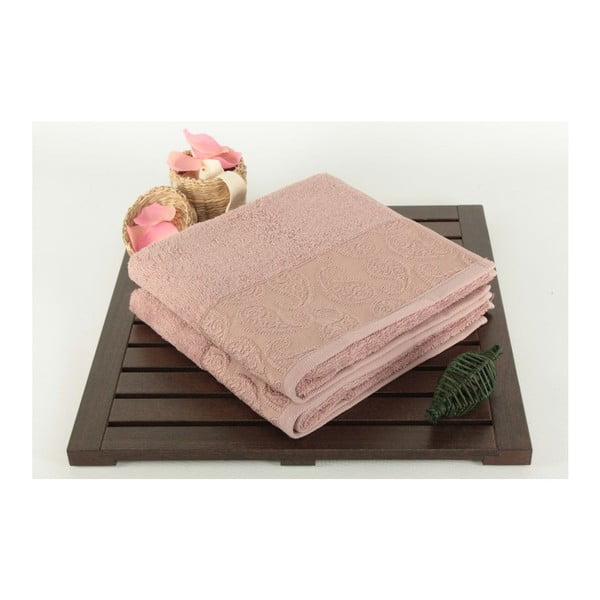 Zestaw 2 pudrowych ręczników ze 100% bawełny Sal Dusty Rose, 50x90 cm