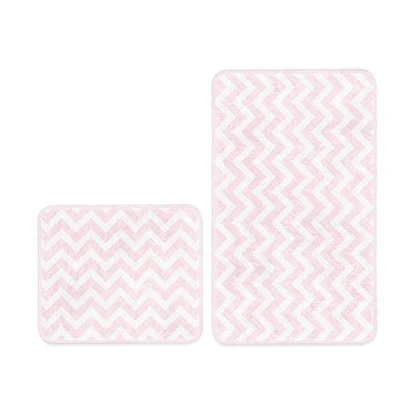 Biało-różowe dywaniki łazienkowe zestaw 2 szt. 100x60 cm – Minimalist Home World
