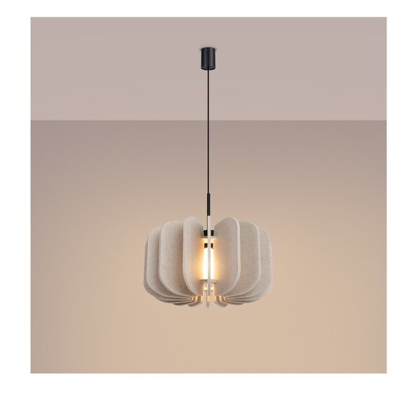 Beżowa metalowa lampa wisząca z tekstylnym kloszem ø 45 cm Elom – Sollux-image-4