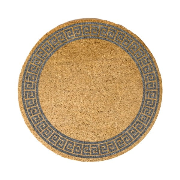 Okrągła wycieraczka z naturalnego włókna kokosowego Artsy Doormats Grey Greek Border, ⌀ 70 cm
