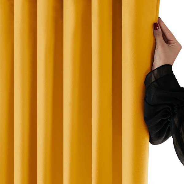 Musztardowa aksamitna zasłona częściowo zaciemniająca (dimout) 200x250 cm Velto – Filumi-image-4