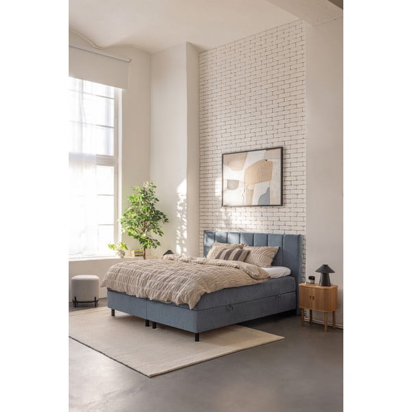 Niebieskie łóżko kontynentalne ze schowkiem 160x200 cm Elva Bold Line – Bonami Selection-image-1