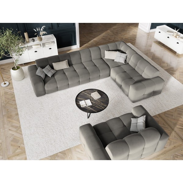 Szary aksamitny narożnik (prawostronny) Kendal – Micadoni Home-image-1