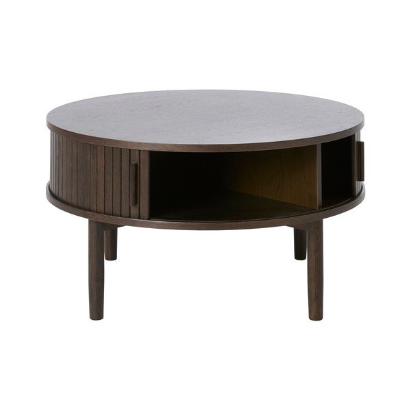 Okrągły stolik w dekorze dębu w ciemnym naturalnym kolorze ø 85 cm Meta – Unique Furniture-image-2