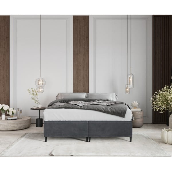 Antracytowe tapicerowane łóżko dwuosobowe ze schowkiem 160x200 cm Tate – Maison de Rêve-image-3