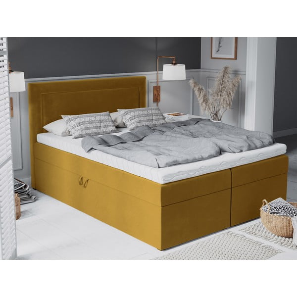 Musztardowe aksamitne łóżko 2-osobowe Mazzini Beds Yucca, 200x200 cm-image-4