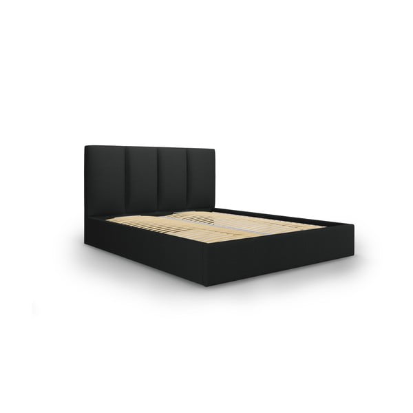 Czarne tapicerowane łóżko dwuosobowe ze schowkiem ze stelażem 160x200 cm Juniper – Mazzini Beds
