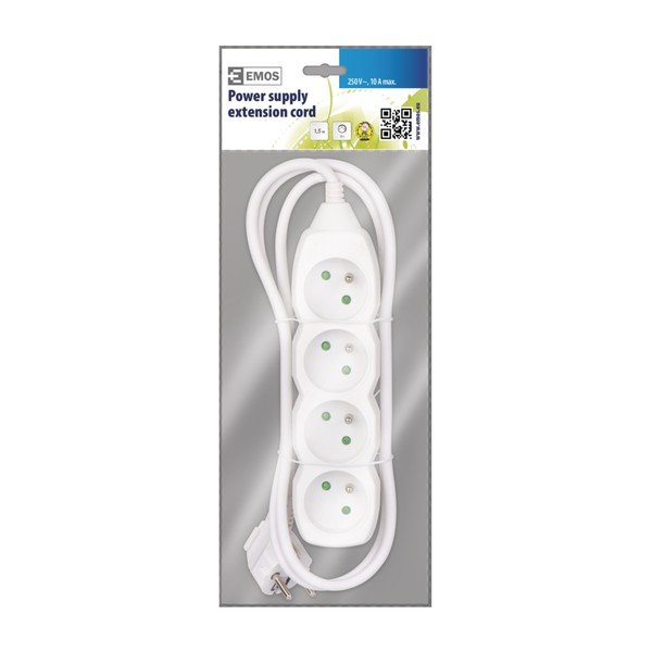 Biały przedłużacz z 4 gniazdkami EMOS, 1,5m-image-1