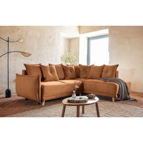 Ceglasty sztruksowy rozkładany narożnik (prawostronny) Lazy Lukka – Miuform-image-4