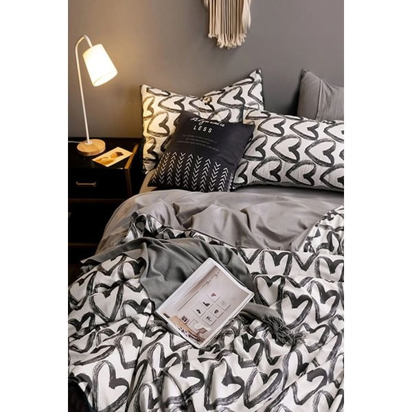 Biało-szara bawełniana pościel dwuosobowa z prześcieradłem 200x220 cm – Mila Home-image-1