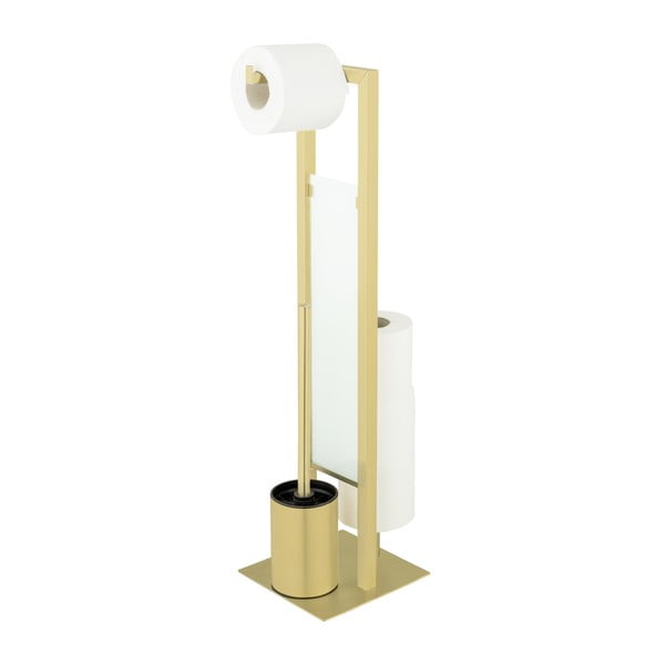 Stojak na papier toaletowy ze stali nierdzewnej w kolorze złota ze szczotką Rivalta – Wenko