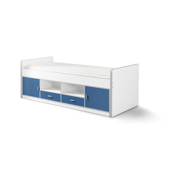 Biało-niebieskie dziecięce łóżko ze schowkiem Vipack Bonny, 200x90 cm