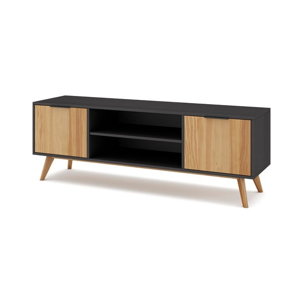 Czarno-naturalna szafka pod TV z drewna sosnowego 140x53 cm Lavis – Marckeric-image-3