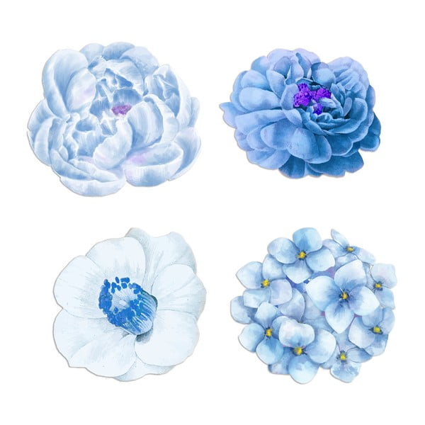 Komplet 4 dekoracyjnych mat stołowych z włókien juty Madre Selva Blue Flowers