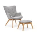 Szary sztruksowy fotel z podnóżkiem Niko – Ropez