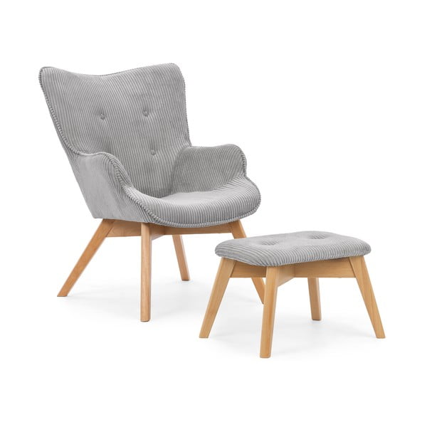 Szary sztruksowy fotel z podnóżkiem Niko – Ropez