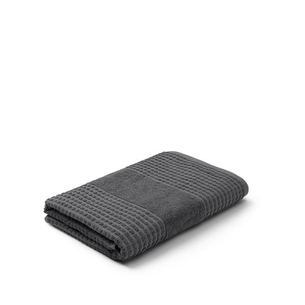 Ciemnoszary ręcznik kąpielowy z bawełny organicznej frotte 70x140 cm Check – JUNA-image-2