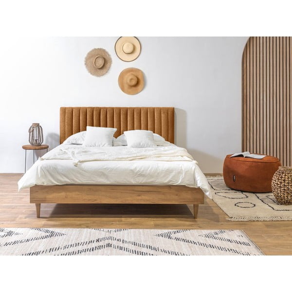 Łóżko dwuosobowe w miedziano-naturalnym kolorze ze stelażem 180x200 cm Oceane – Bobochic Paris-image-2