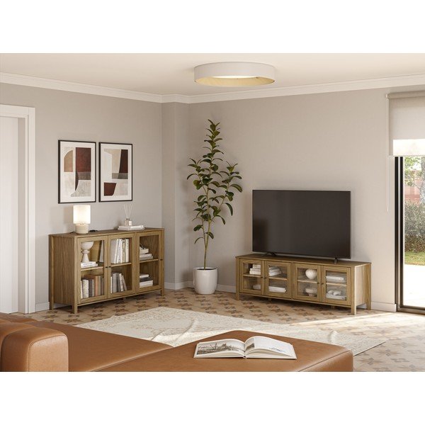 Szafka pod TV z litego drewna sosnowego w naturalnym kolorze 150x50x40 cm Alessandra – Marckeric-image-4