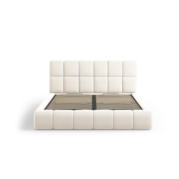 Kremowe aksamitne tapicerowane łóżko dwuosobowe ze schowkiem i stelażem 200x200 cm Bellis – Micadoni -image-3