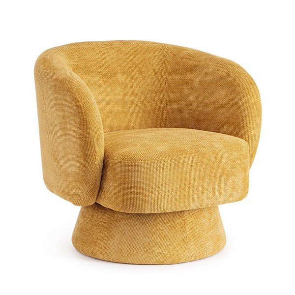 Musztardowy obrotowy fotel z tkaniny szenilowej Julienne – Bizzotto