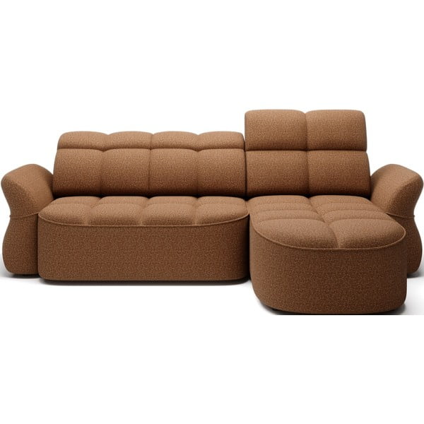 Żółty/brązowy aksamitny rozkładany/ze schowkiem narożnik (prawostronny/z szezlongiem) Beneth – ELTAP