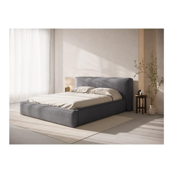 Ciemnoszare tapicerowane łóżko dwuosobowe ze schowkiem ze stelażem 140x200 cm Simon Olivia – Micadoni -image-1