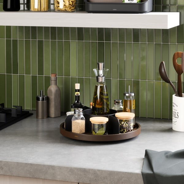 Czarny drewniany obrotowy organizer łazienkowy na kosmetyki Bellwood – Umbra-image-1