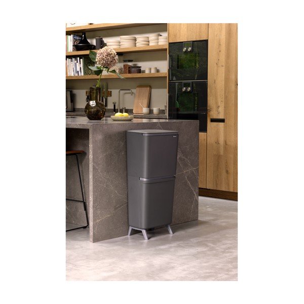 Ciemnoszary plastikowy kosz na śmieci 25+10+10 l do segregacji odpadów SortUp Recycle Hi – Brabantia-image-1