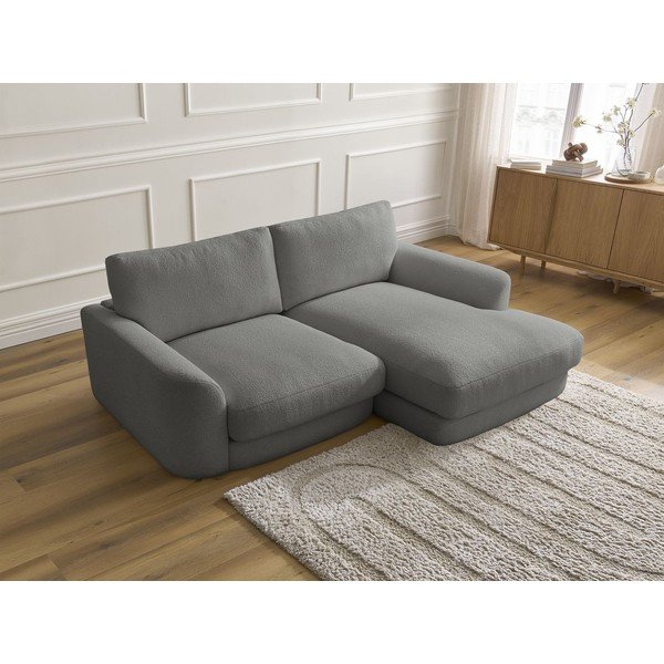 Ciemnoszary narożnik z materiału bouclé (prawostronny/z szezlongiem) Leonore – Bobochic Paris-image-4