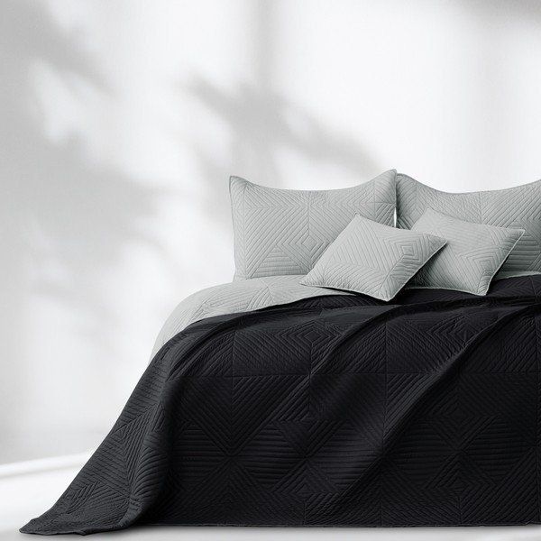 Czarna/jasnoszara narzuta pikowana z mikrowłókna 220x240 cm Softa – Restilo-image-1