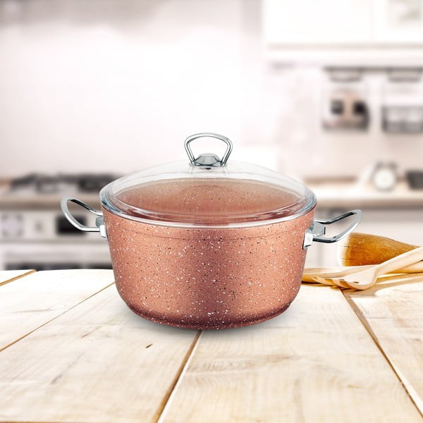 Różowy aluminiowy garnek z pokrywką Güral Porselen Classic, ø 22 cm-image-1