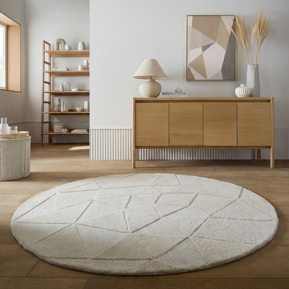 Beżowy wełniany okrągły dywan tkany ręcznie ø 160 cm Shard – Flair Rugs (zdjęcie 2)