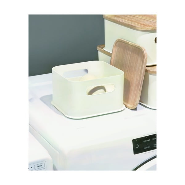 Biały pojemnik z pokrywką z drewna paulownia iDesign Eco Handled, 21,3x21,3 cm-image-3