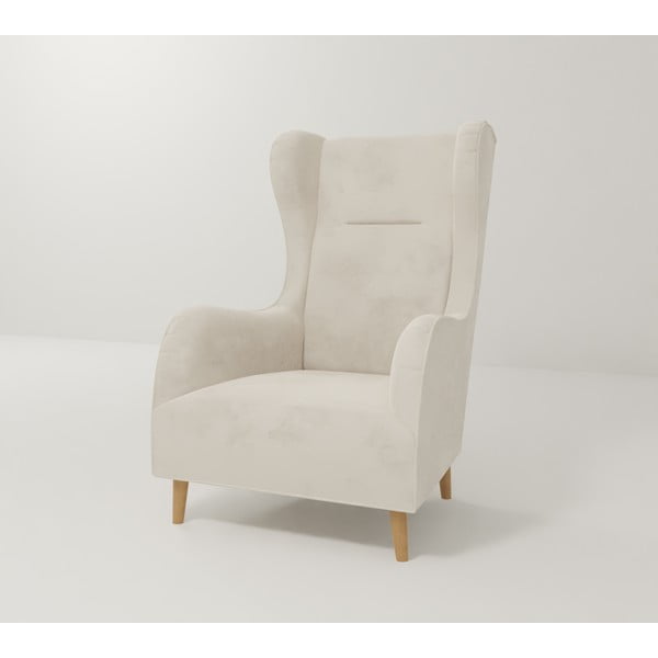 Kremowy aksamitny fotel typu uszak Carole – Ropez