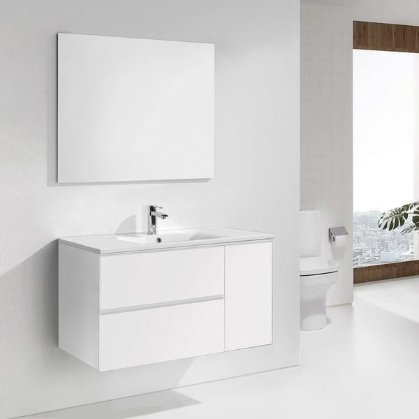 Szafka do łazienki z umywalką i lustrem Happy, odcień bieli, 100 cm