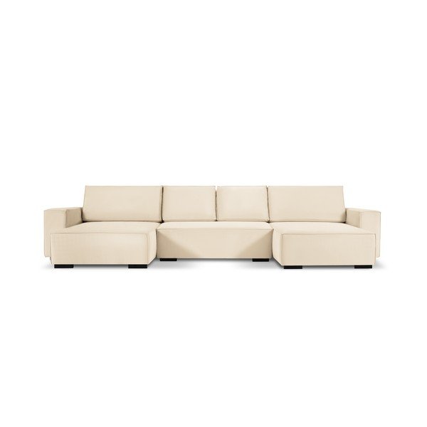 Beżowa sztruksowa rozkładana sofa w kształcie "U" Mazzini Sofas Azalea