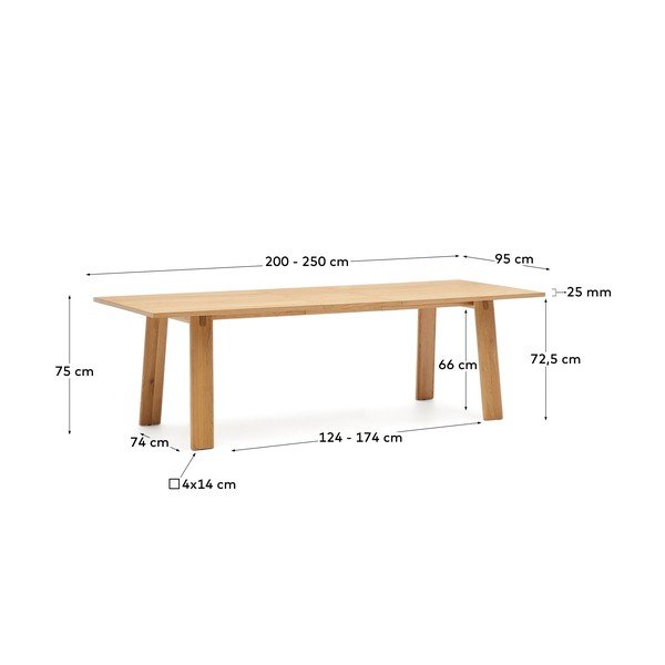 Rozkładany stół z dodatkowym blatem z blatem w dekorze dębu 95x200 cm Arlen – Kave Home-image-4
