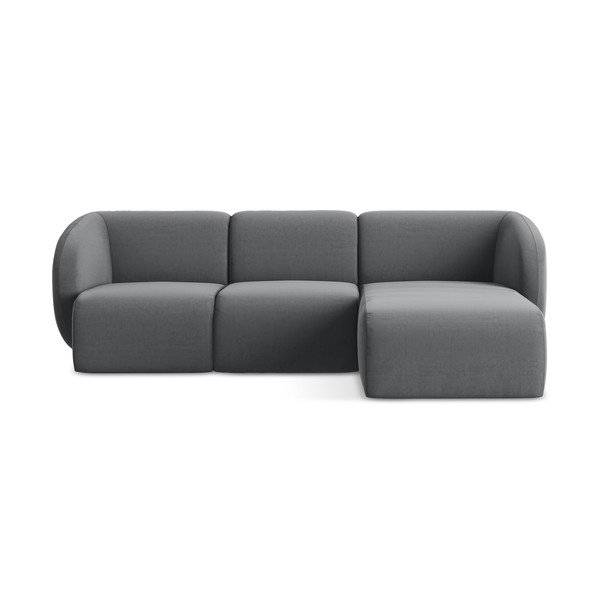 Szary aksamitny narożnik (prawostronny/z szezlongiem) Lani – Makamii