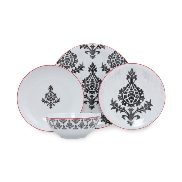 24-częściowy zestaw czarno-białych porcelanowych naczyń Kütahya Porselen Ornaments