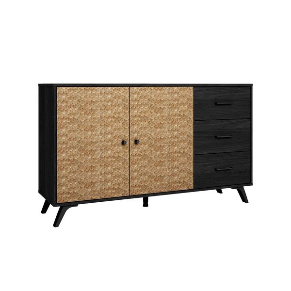 Czarno-naturalna niska komoda 136x81 cm Hanoi – Marckeric-image-2
