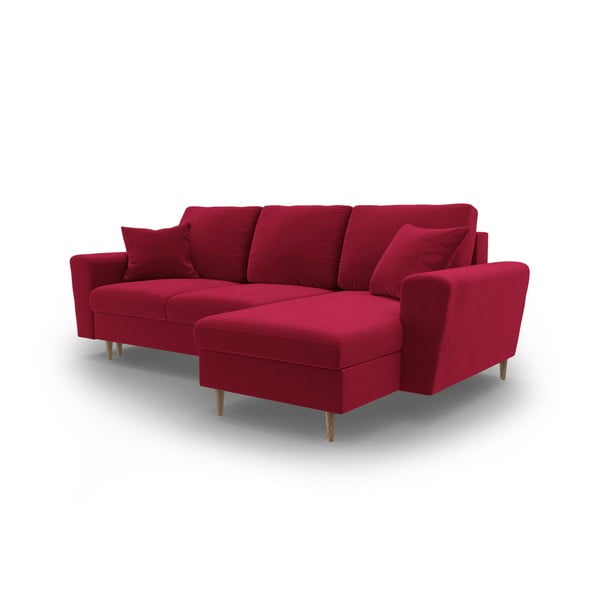 Czerwony aksamitny rozkładany narożnik ze schowkiem Kyoto – Cosmopolitan Design-image-4