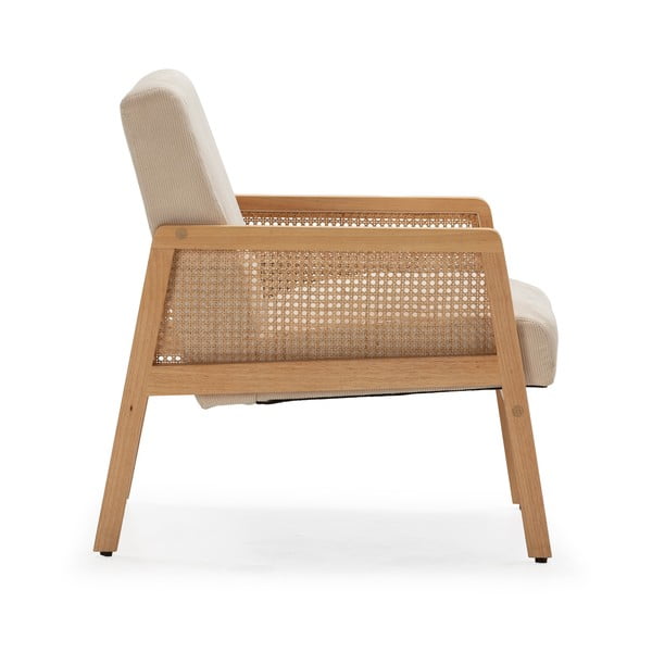 Beżowy sztruksowy fotel z plecionką Debra – Marckeric-image-3