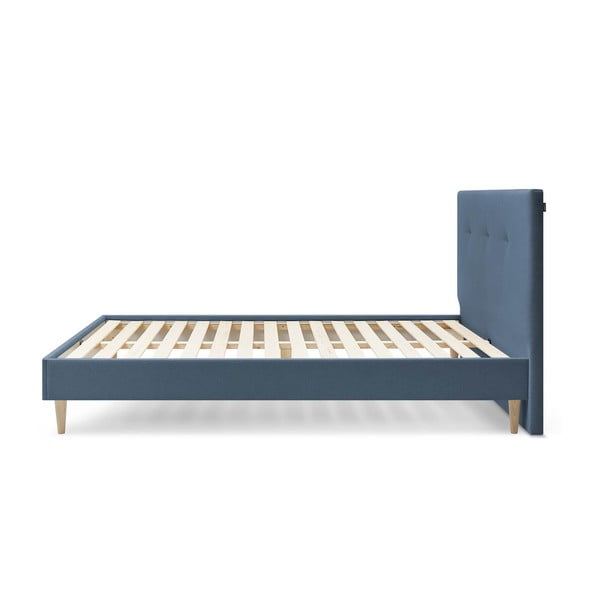 Niebieske tapicerowane łóżko dwuosobowe ze stelażem 160x200 cm Tory – Bobochic Paris-image-2